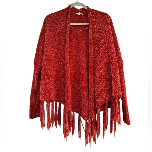 Mystree Women's Fringe Bottom Cardigan in Burnt Orange One Size - Picture 2 of 5